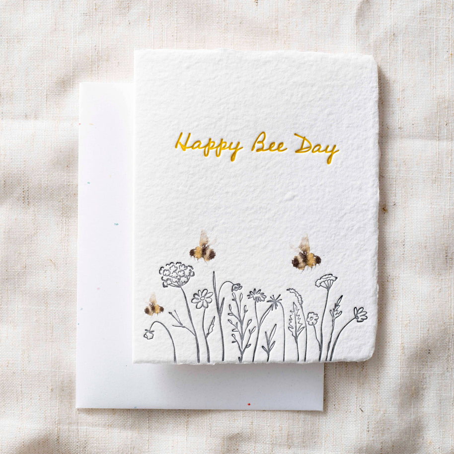 Happy Bee Day Birthday | Flowers Honey Bees Greeting Card