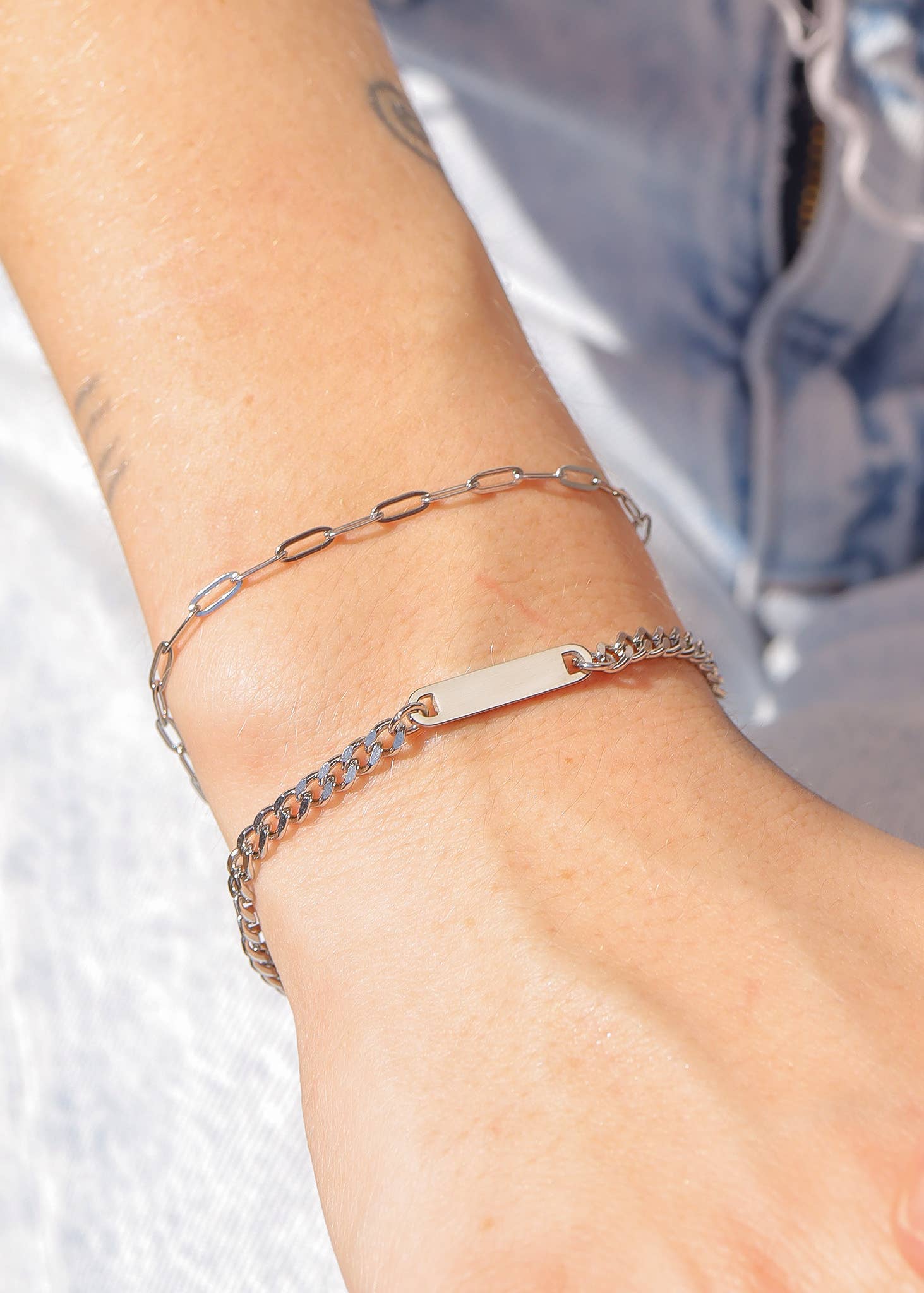 Gold or Silver Stainless Steel Paperclip Chain Bracelet + Extension: Stainless / 2.5mm