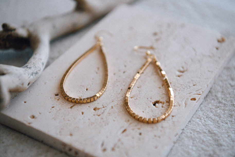Private Label Hepburn Gold Beaded Teardrop Hoop Earrings