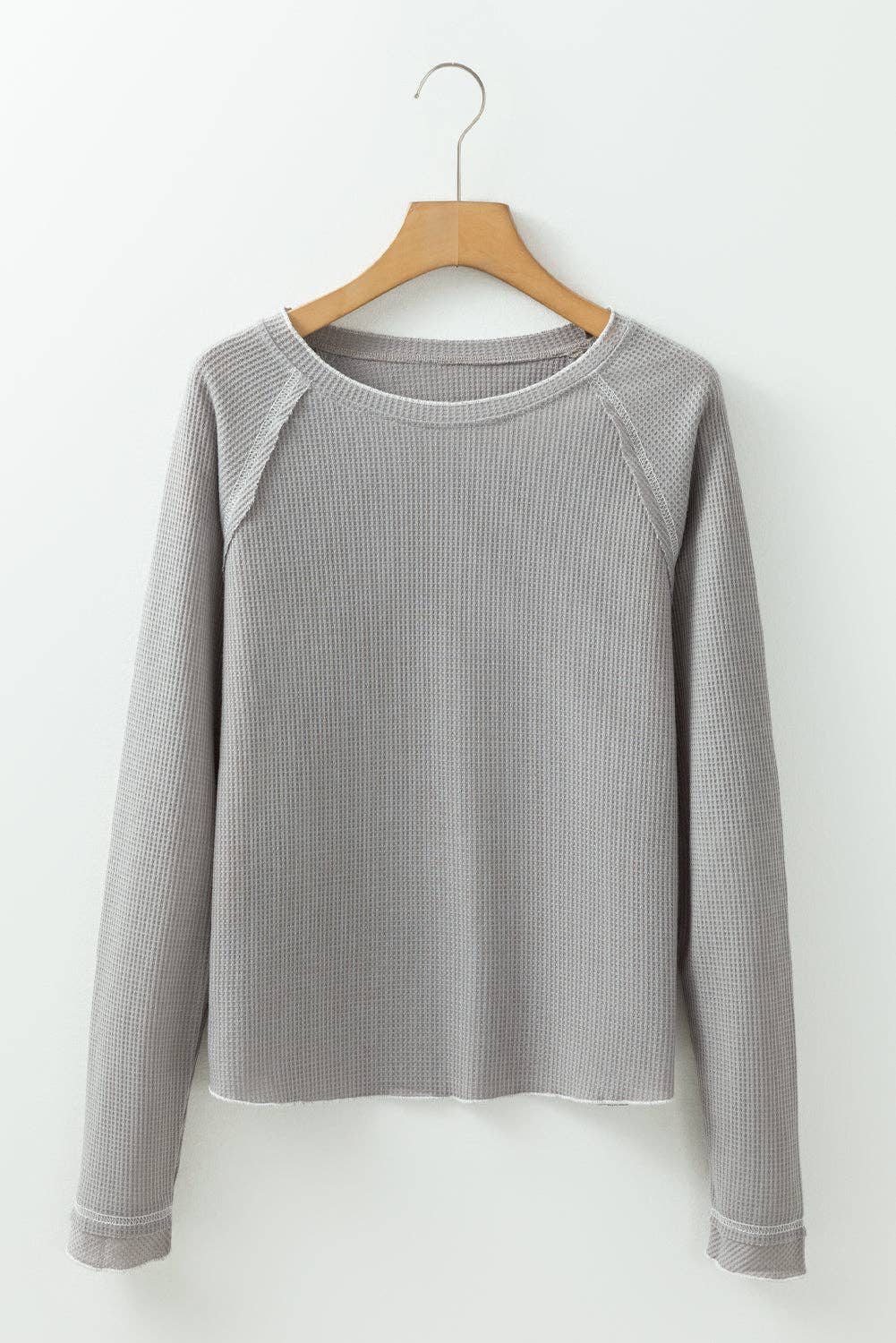 Grey Daisy Textured Round Neck Long Sleeve Top -