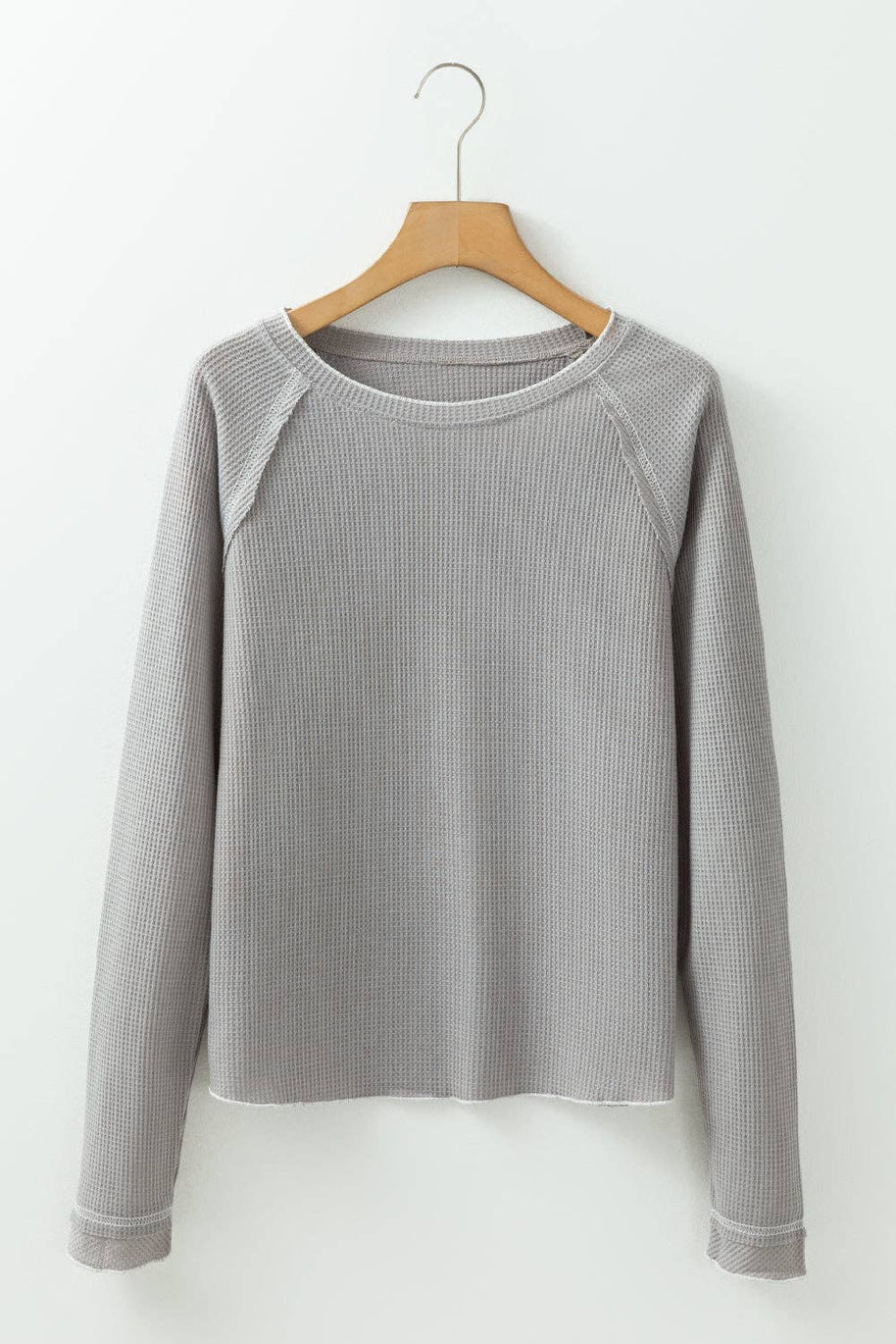 Grey Daisy Textured Round Neck Long Sleeve Top -