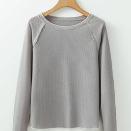 Grey Daisy Textured Round Neck Long Sleeve Top -