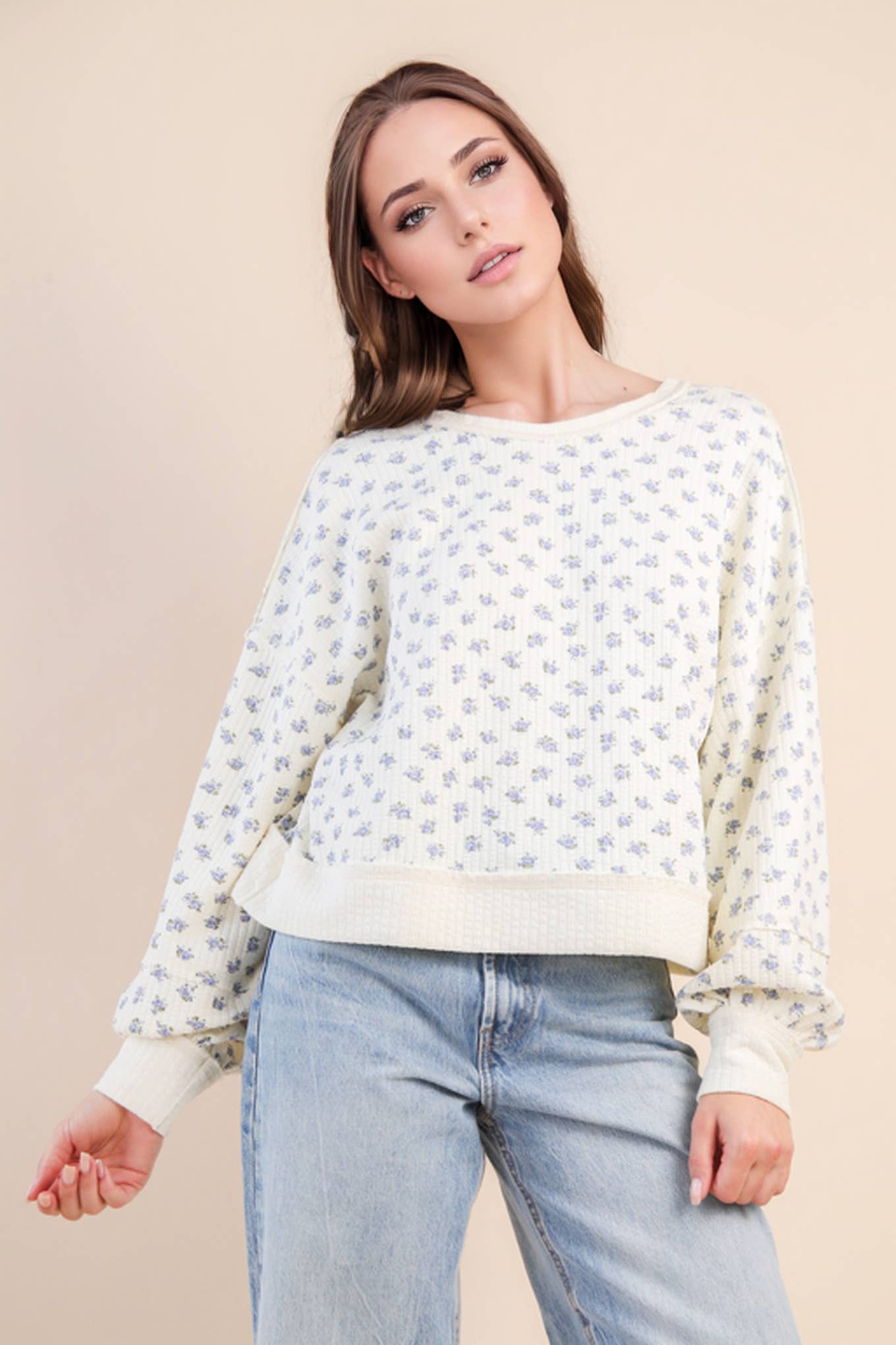 Flora-Oversized Floral Printed Casual Knit Top