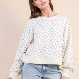 Flora-Oversized Floral Printed Casual Knit Top