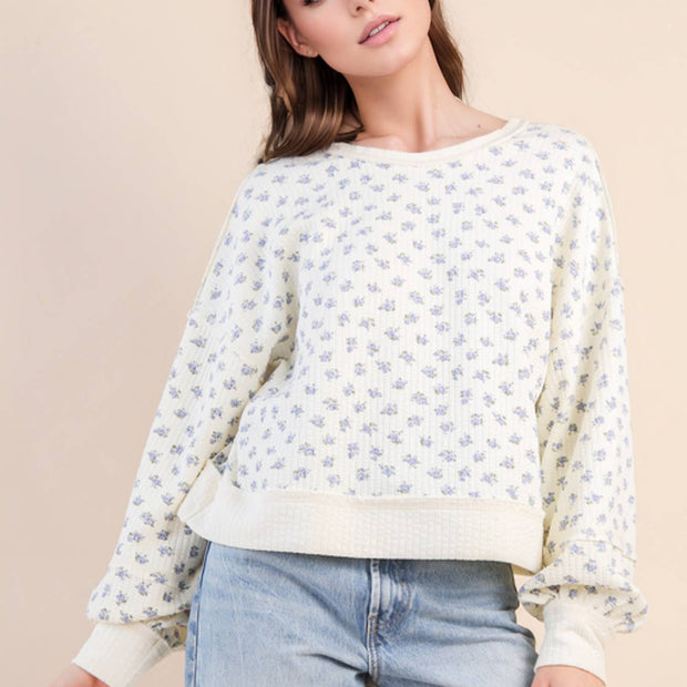 Flora-Oversized Floral Printed Casual Knit Top