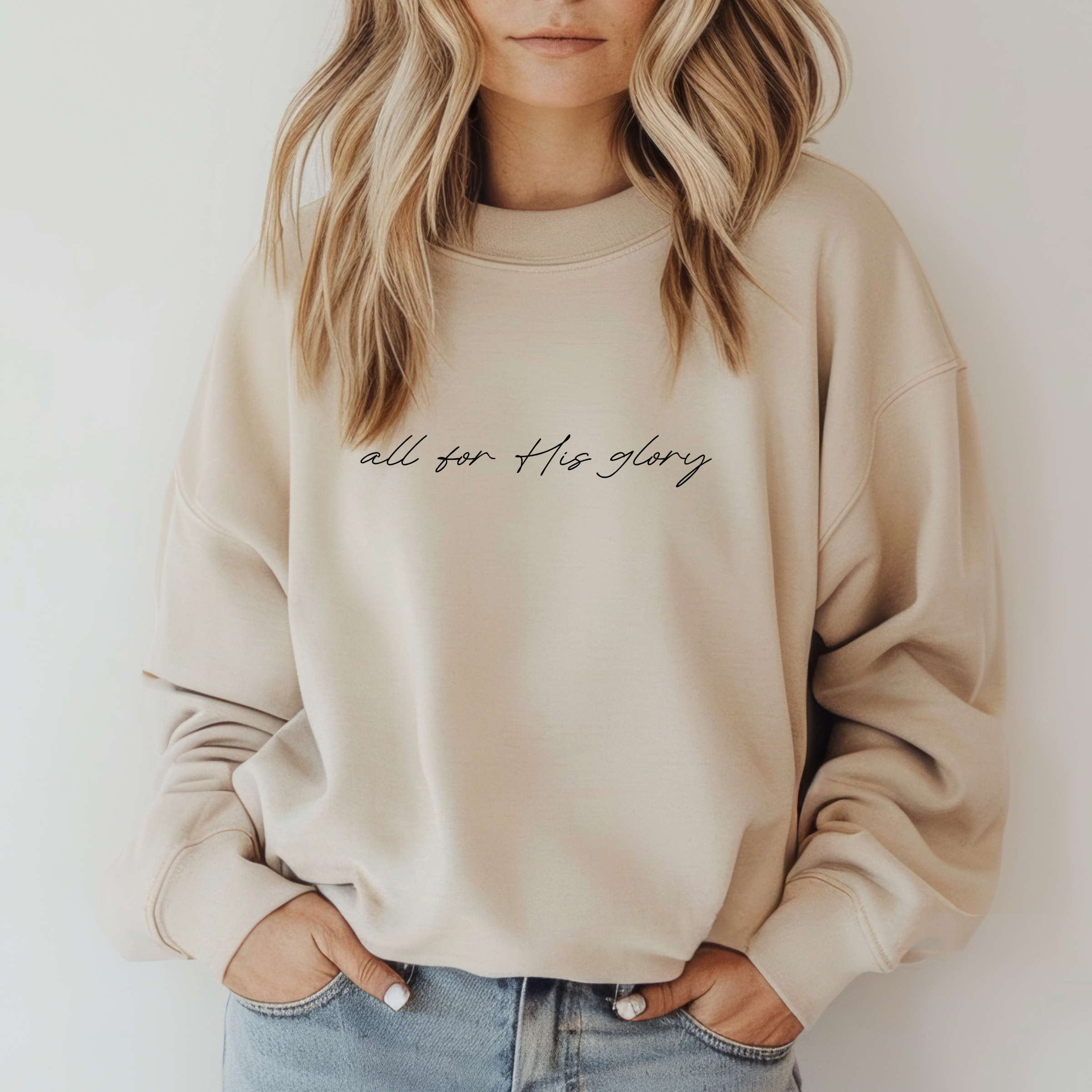 All For His Glory Sweatshirt - Graphic Christian Fall Tee : Sand