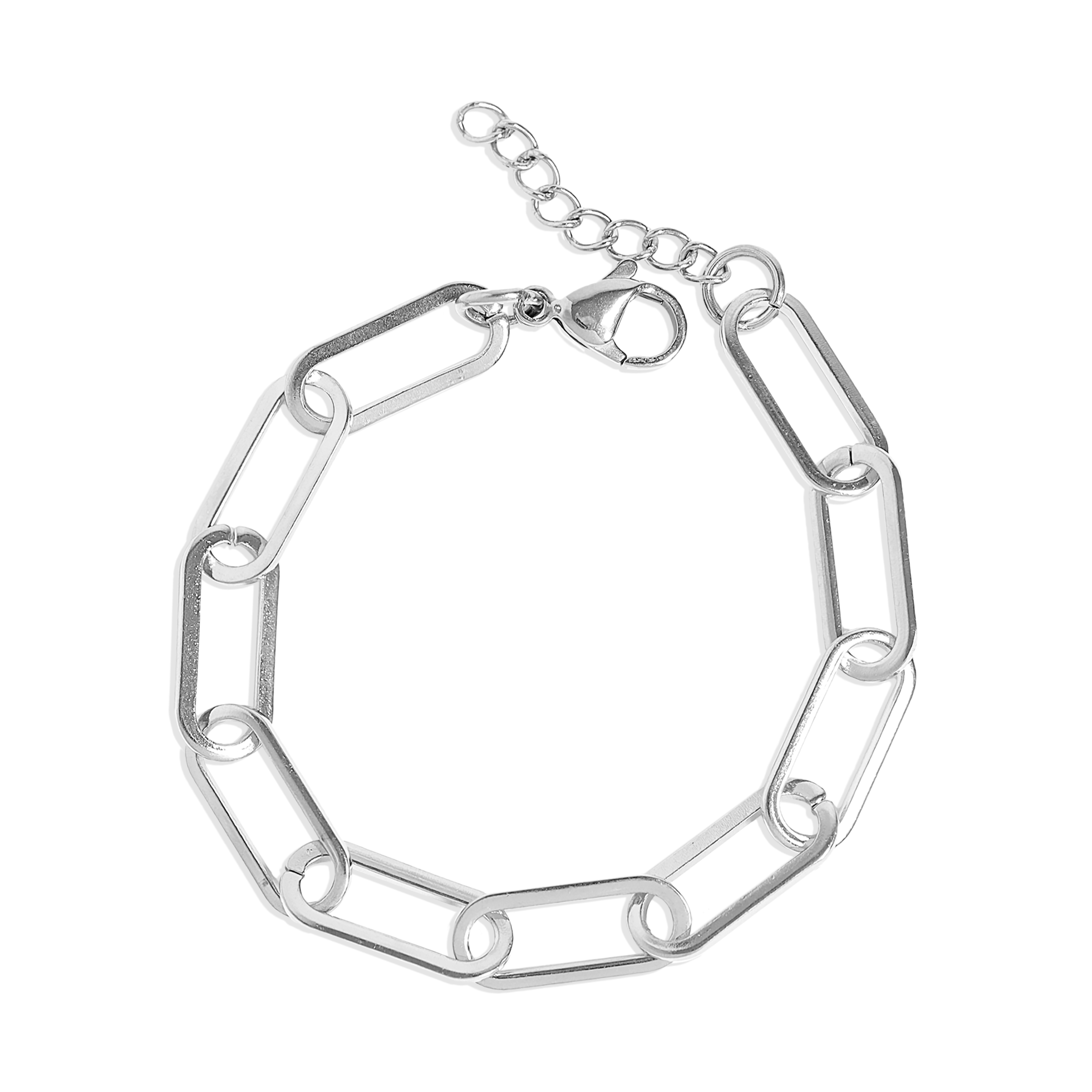 Gold or Silver Stainless Steel Paperclip Chain Bracelet + Extension: Gold  or Silver  6.5mm