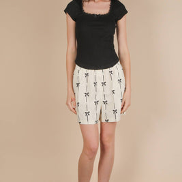 Lola Lace & Bow Trim Ribbed Knit Top