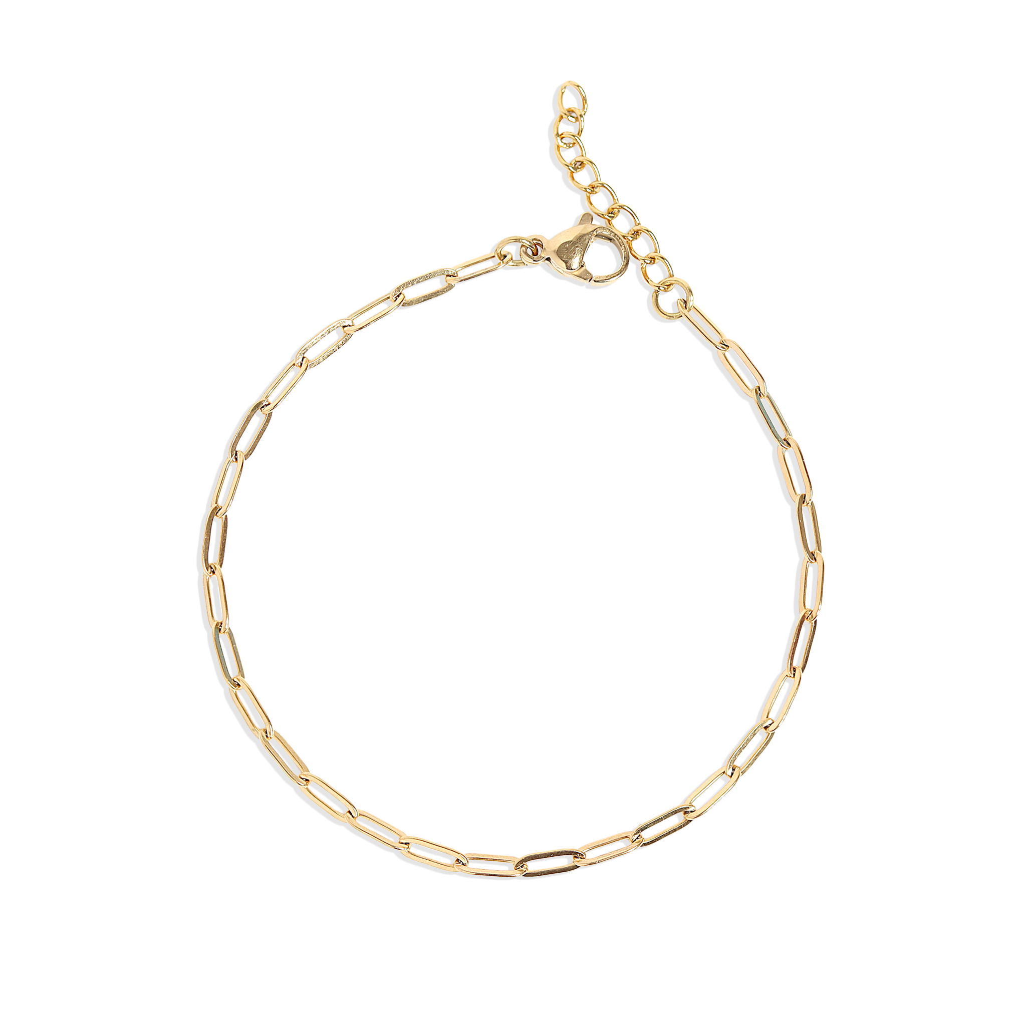Gold or Silver Stainless Steel Paperclip Chain Bracelet + Extension: Stainless / 2.5mm