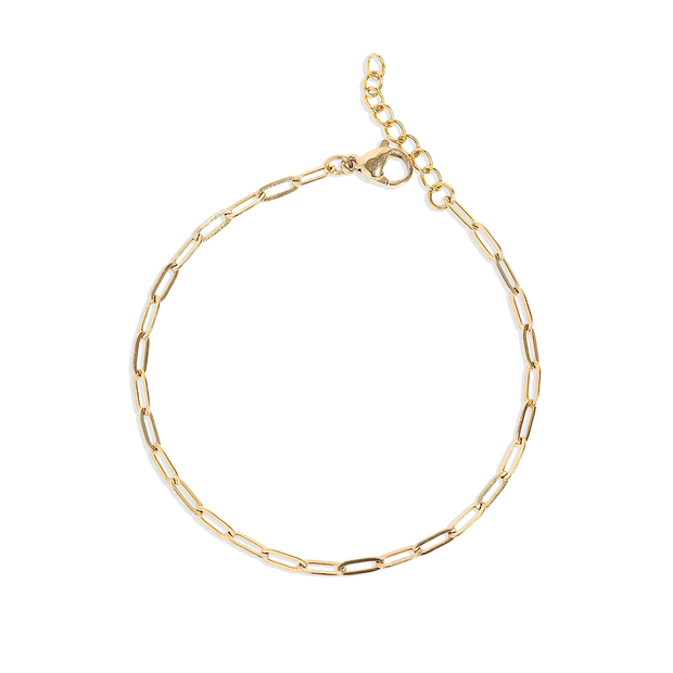 Gold or silver Stainless Steel Paperclip Chain Bracelet + Extension: Gold / 2.5mm