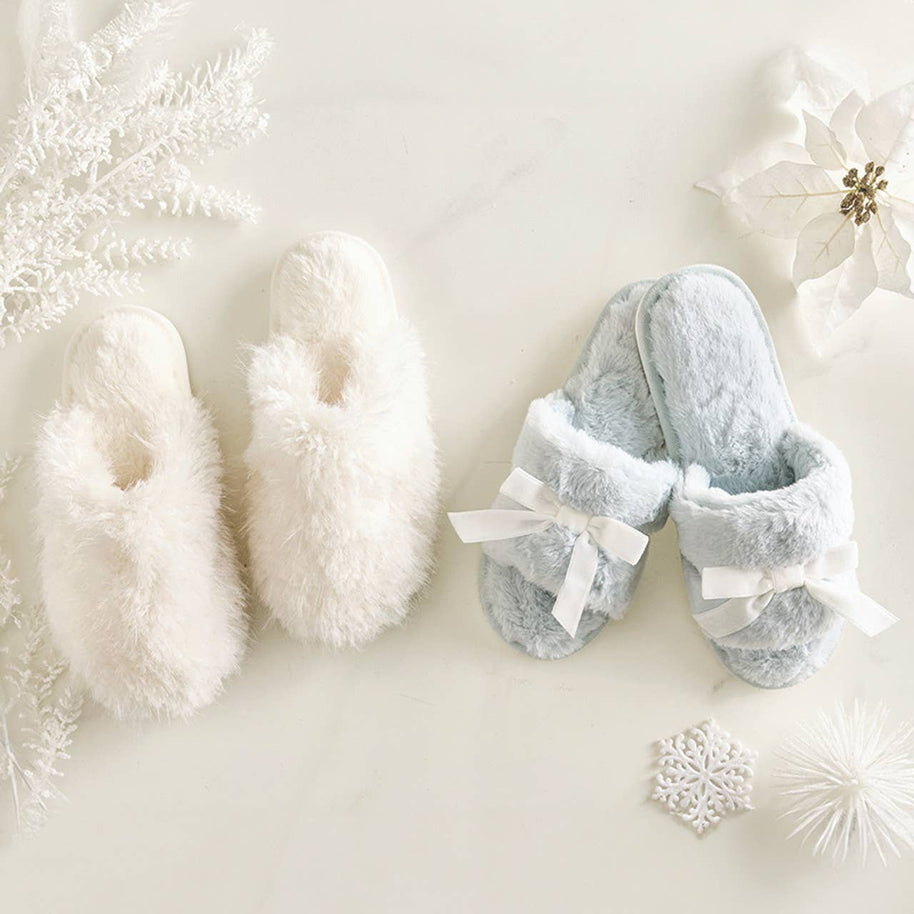 Plush Mohair Slippers - Ivory