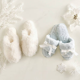 Plush Mohair Slippers - Ivory