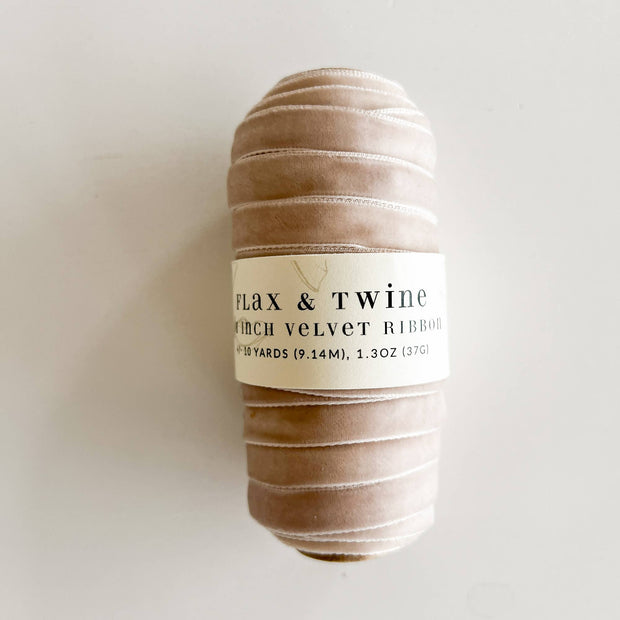 Flax & Twine 3/8" Velvet Ribbon - 10 Yards: Shell, Saphire, Obsidian